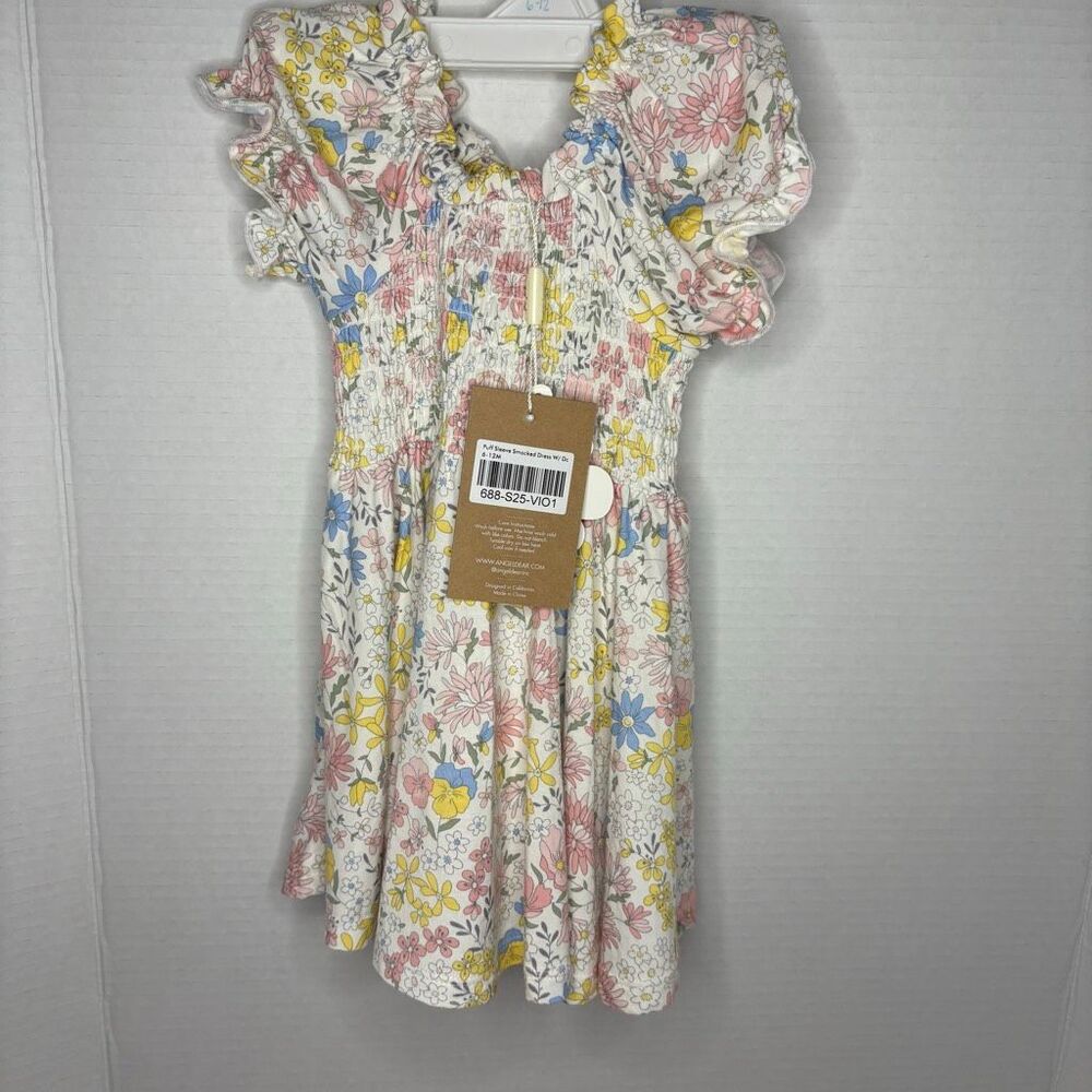 Angel Dear Baby Girl Smock Puff Sleeve Dress with Bloomer Viola Floral 6-12M NWT